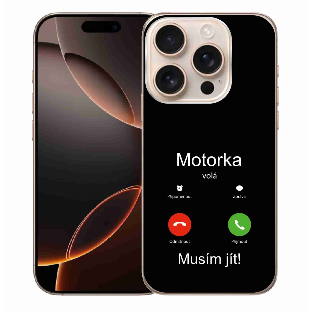Gelový kryt mmCase na iPhone 16 Pro Max - motorka volá černé pozadí