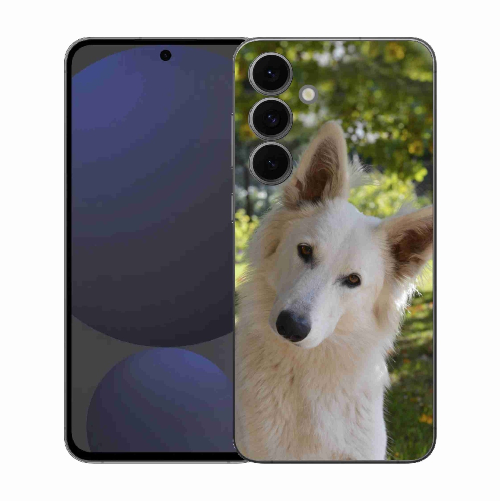 Gelový kryt mmCase na Samsung Galaxy S25 FE - bílý švýcarský ovčák 1