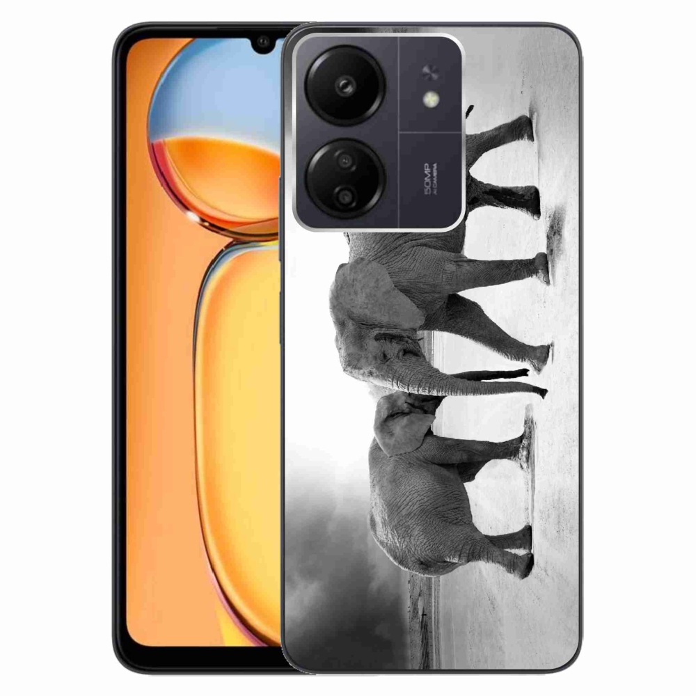 Gelový kryt mmCase na Xiaomi Poco C65/Redmi 13C - černobílí sloni