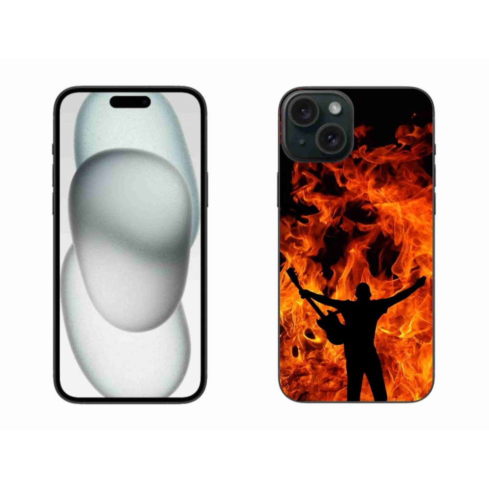 Gelový kryt mmCase na iPhone 15 Plus - muzikant a oheň