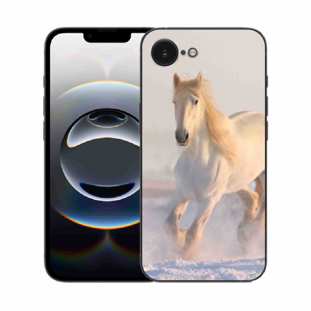 Gelový kryt mmCase na iPhone 16e - kůň ve sněhu