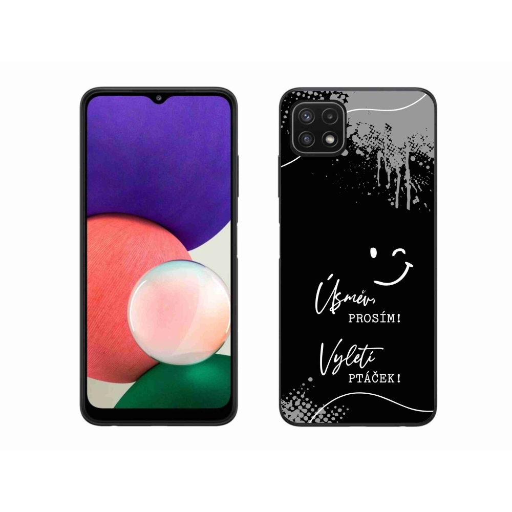 Gelový kryt mmCase na Samsung Galaxy A22 5G - vtipný text 4 černé pozadí