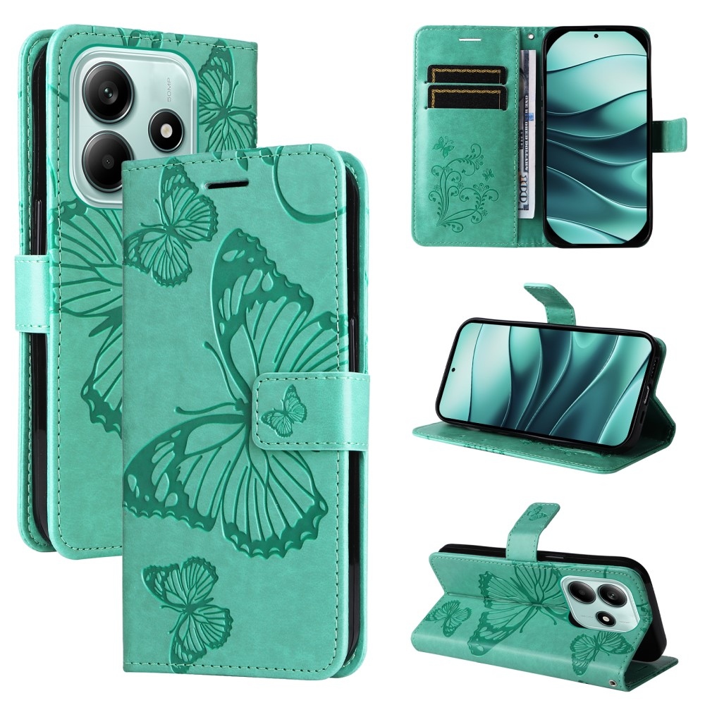Big Butterfly knížkové pouzdro na Xiaomi Redmi Note 14 5G - modrozelené