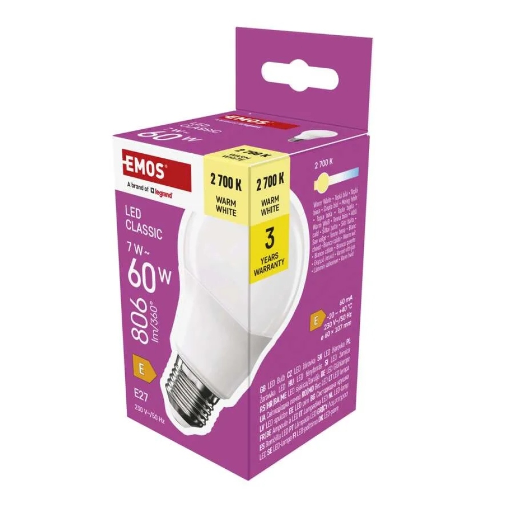 LED žárovka Classic A60 / E27 / 7 W (60 W) / 806 lm / teplá bílá