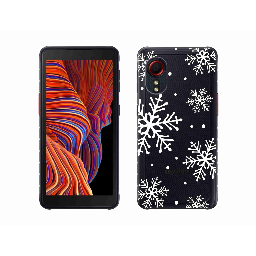 Gelový kryt mmCase na Samsung Galaxy Xcover 5 - bílé vločky na průhledném pozadí