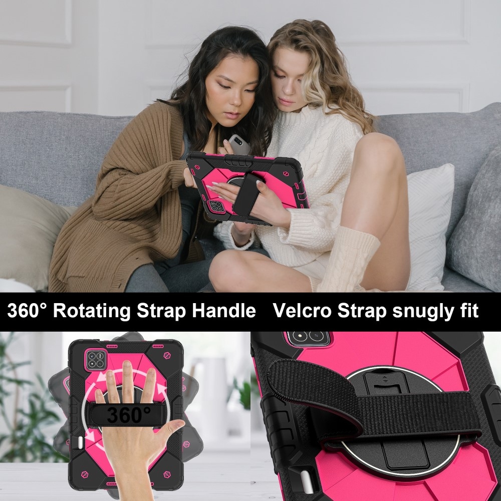 Strap odolný kryt s držákem na ruku a ramenním popruhem na Xiaomi Pad 7/7 Pro - černý/rose