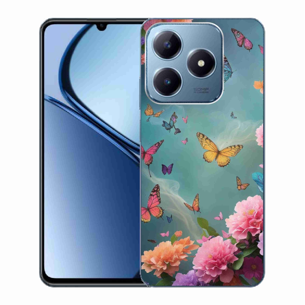 Gelový kryt mmCase na Realme C63 - barevné květy a motýli