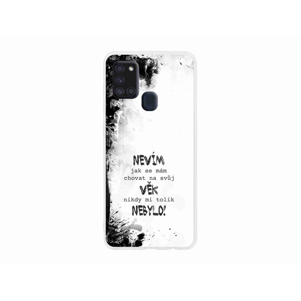 Gelový kryt mmCase na Samsung Galaxy A21s - vtipný text 14 bílé pozadí
