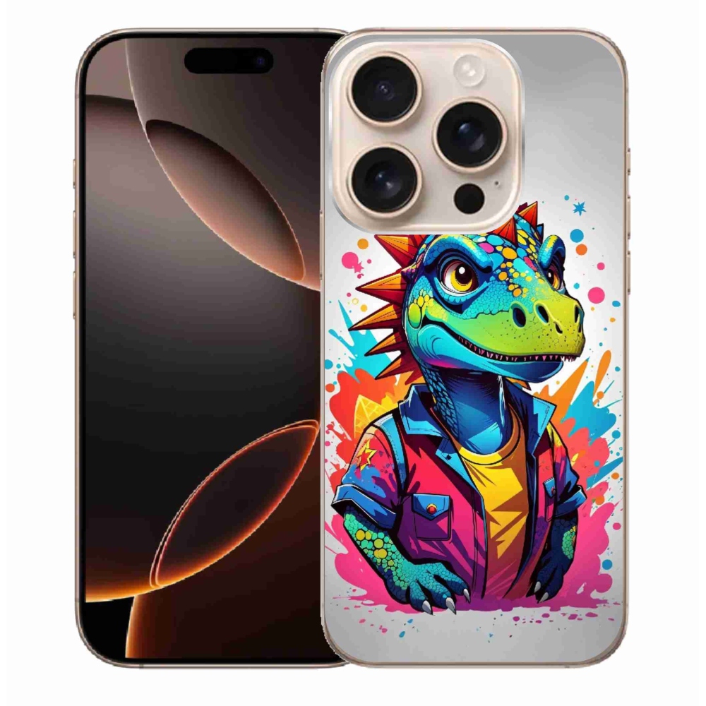 Gelový kryt mmCase na iPhone 16 Pro Max - barevný dinosaurus