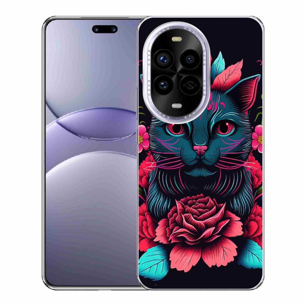 Gelový kryt mmCase na Huawei Nova 13 Pro 5G - květiny a kočka