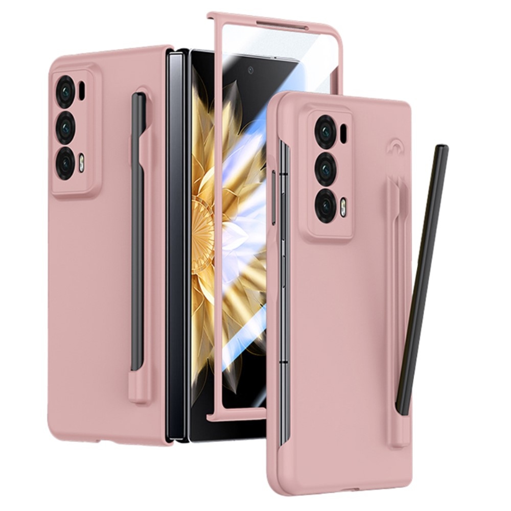Case plastový obal s ochranným sklem na displej + stylus na Honor Magic V2 - růžový