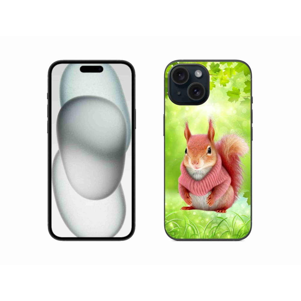 Gelový kryt mmCase na iPhone 15 - veverka ve svetru