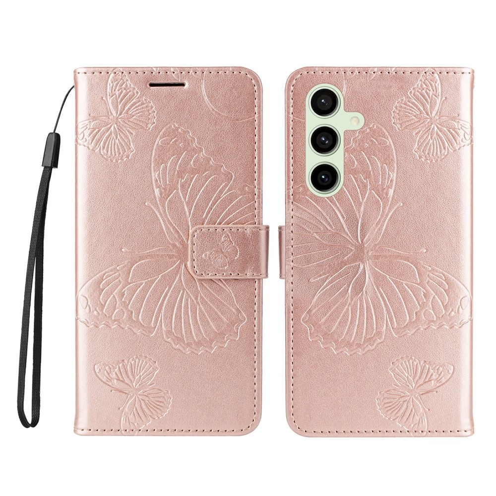 Big Butterfly knížkové pouzdro na Samsung Galaxy S24 FE - růžovozlaté