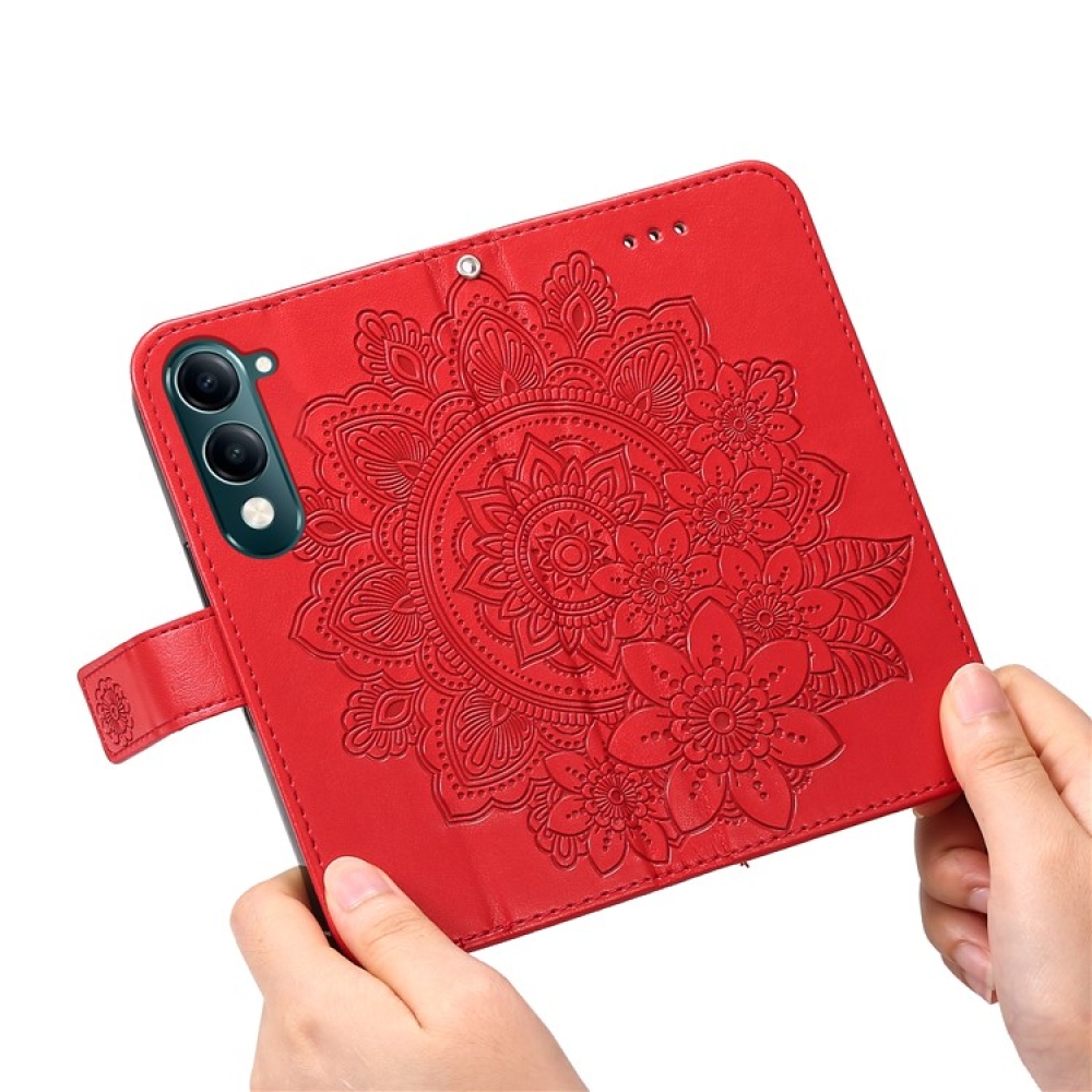 Floral knížkové pouzdro na Vivo Y29s 5G - červené