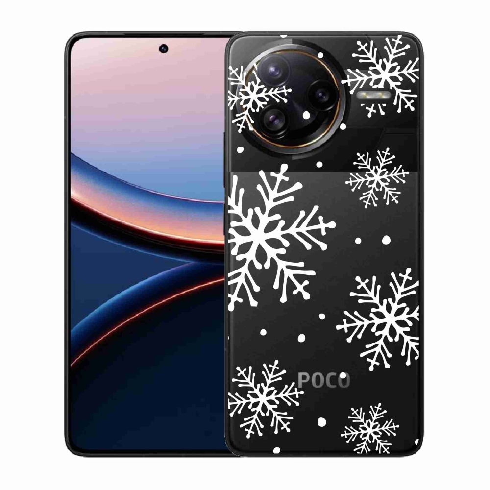 Gelový kryt mmCase na Xiaomi Poco F7 Ultra - bílé vločky na průhledném pozadí