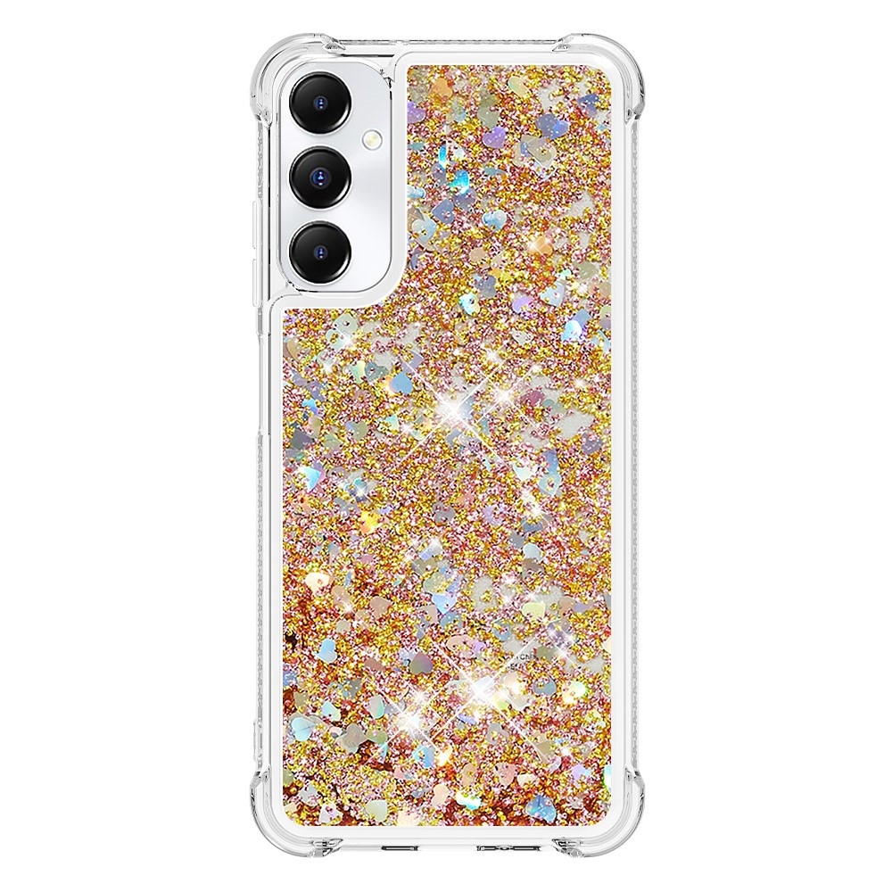 Glitter gelový přesýpací obal na Samsung Galaxy A05s - zlatý/srdíčka