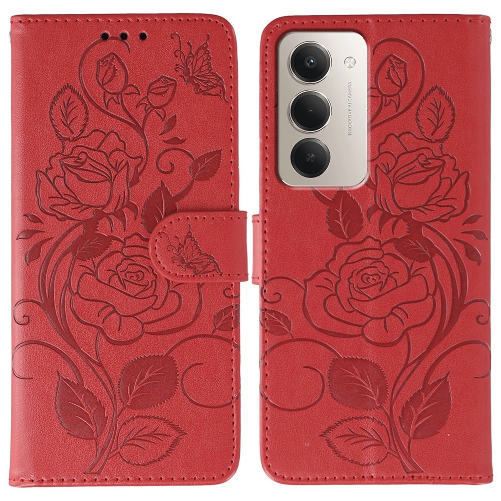 Roses knížkové pouzdro na Xiaomi Redmi 15 5G - červené