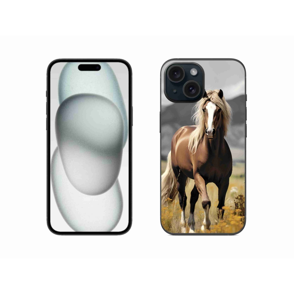 Gelový kryt mmCase na iPhone 15 - hnědý kůň 1