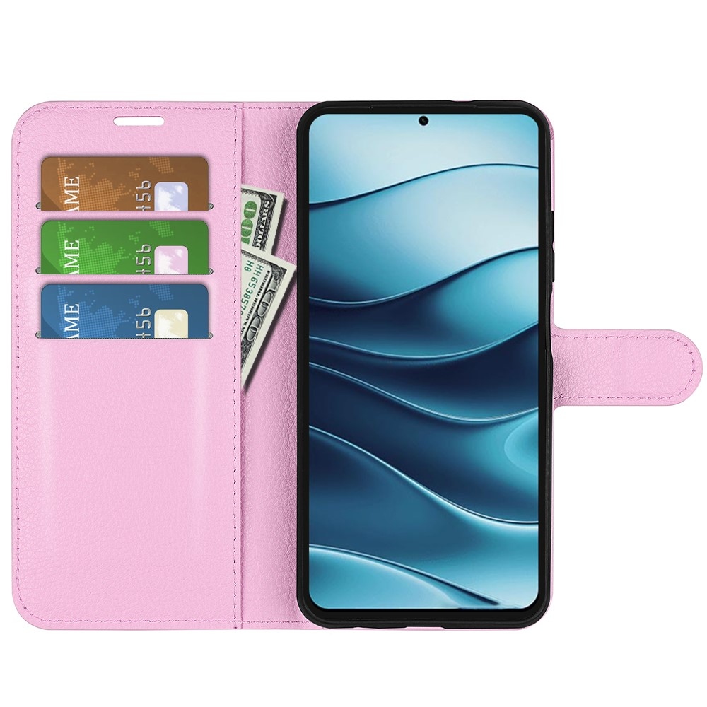 Litchi knížkové pouzdro na Xiaomi Redmi Note 14 5G - růžové