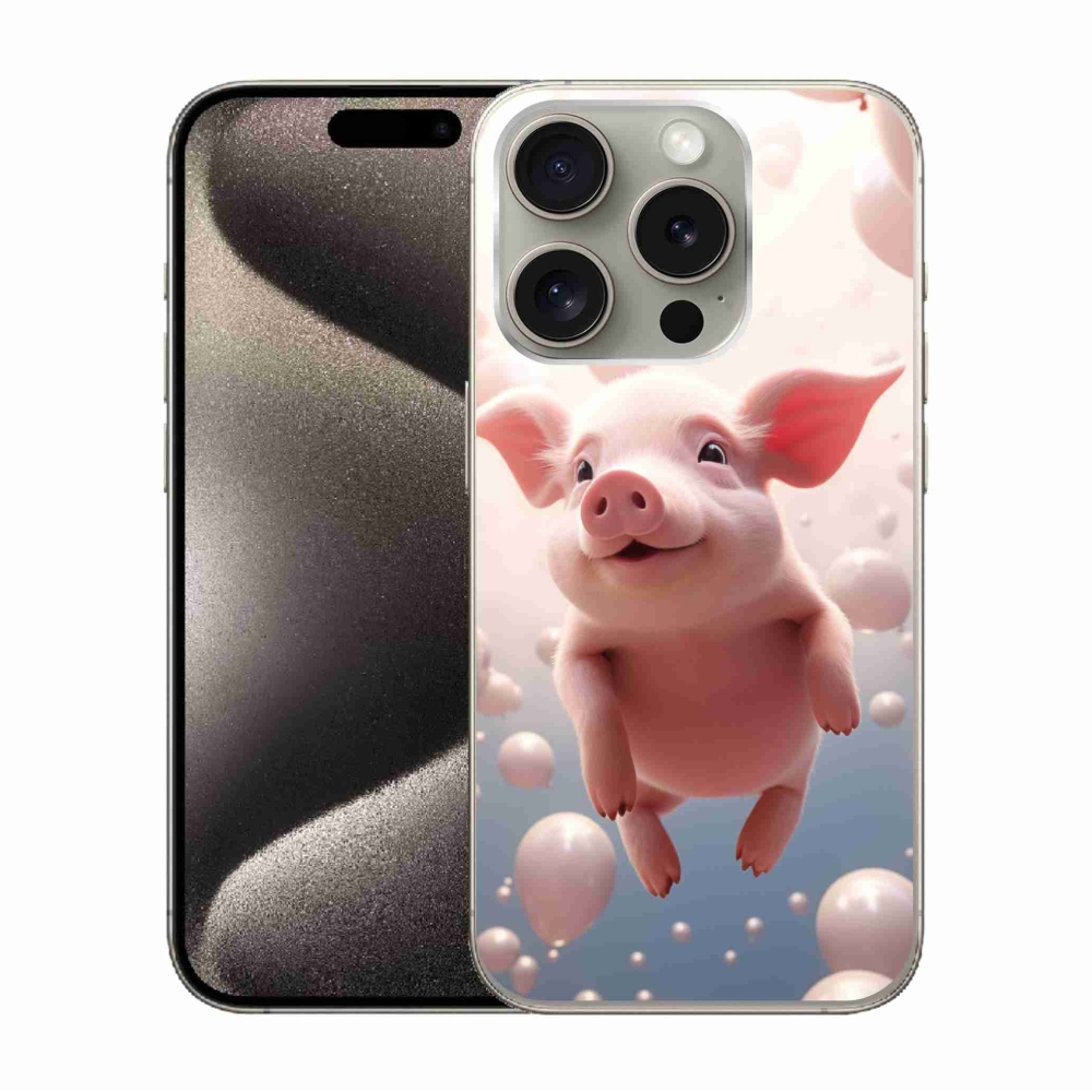 Gelový kryt mmCase na iPhone 15 Pro - prasátko s balónky