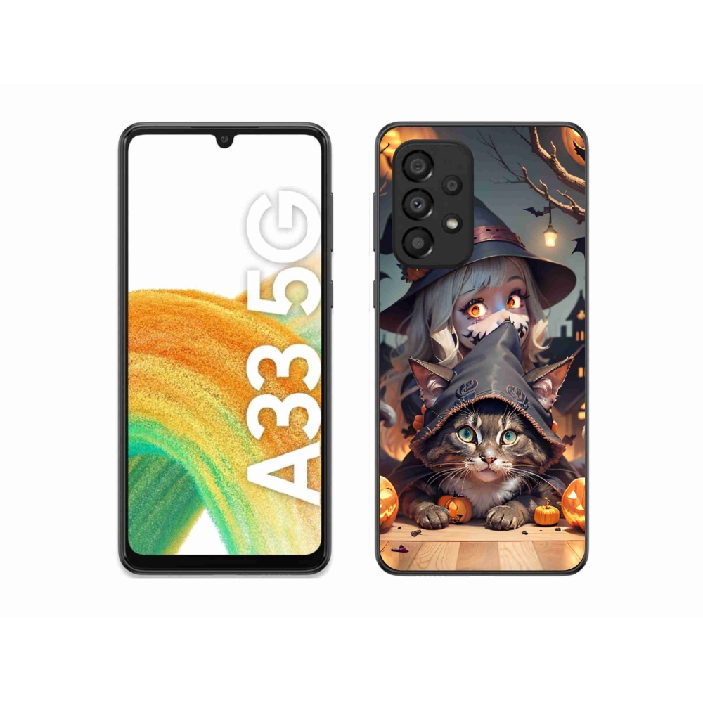 Gelový kryt mmCase na Samsung Galaxy A33 5G - čarodějnice s kočkou