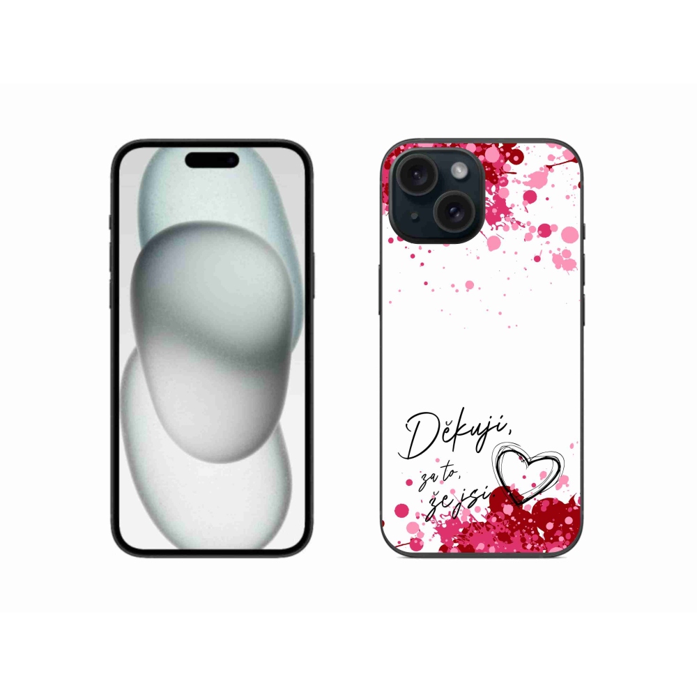 Gelový kryt mmCase na iPhone 15 - zamilovaný text 2 bílé pozadí