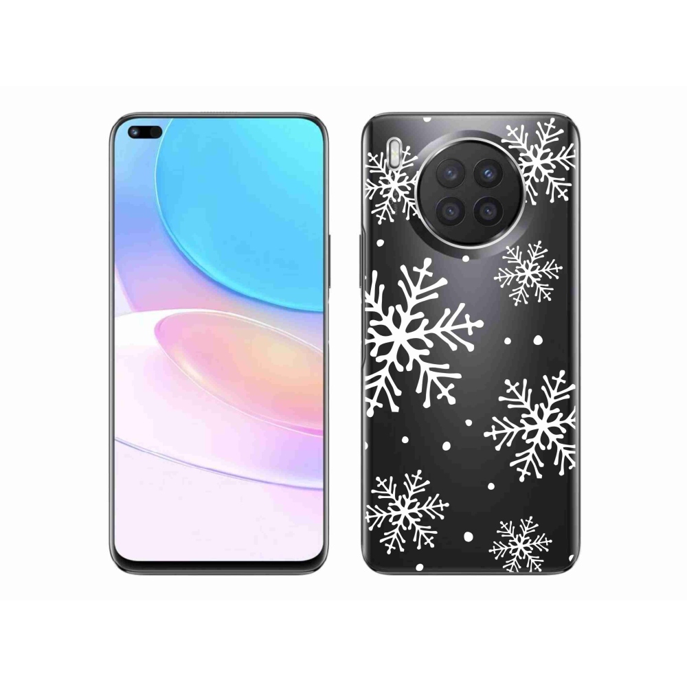 Gelový kryt mmCase na Huawei Nova 8i - bílé vločky na průhledném pozadí