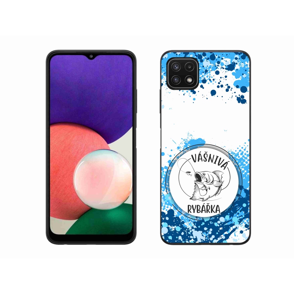 Gelový kryt mmCase na Samsung Galaxy A22 5G - vášnivá rybářka bílé pozadí