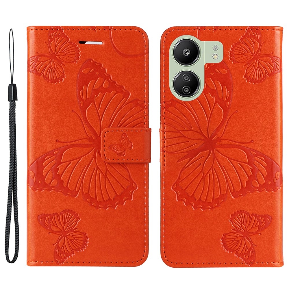 Big Butterfly knížkové pouzdro na Xiaomi Poco C65/Redmi 13C - oranžové