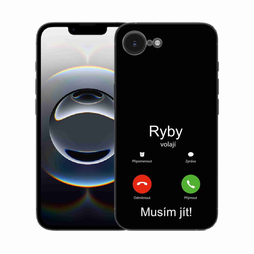 Gelový kryt mmCase na iPhone 16e - ryby volají černé pozadí