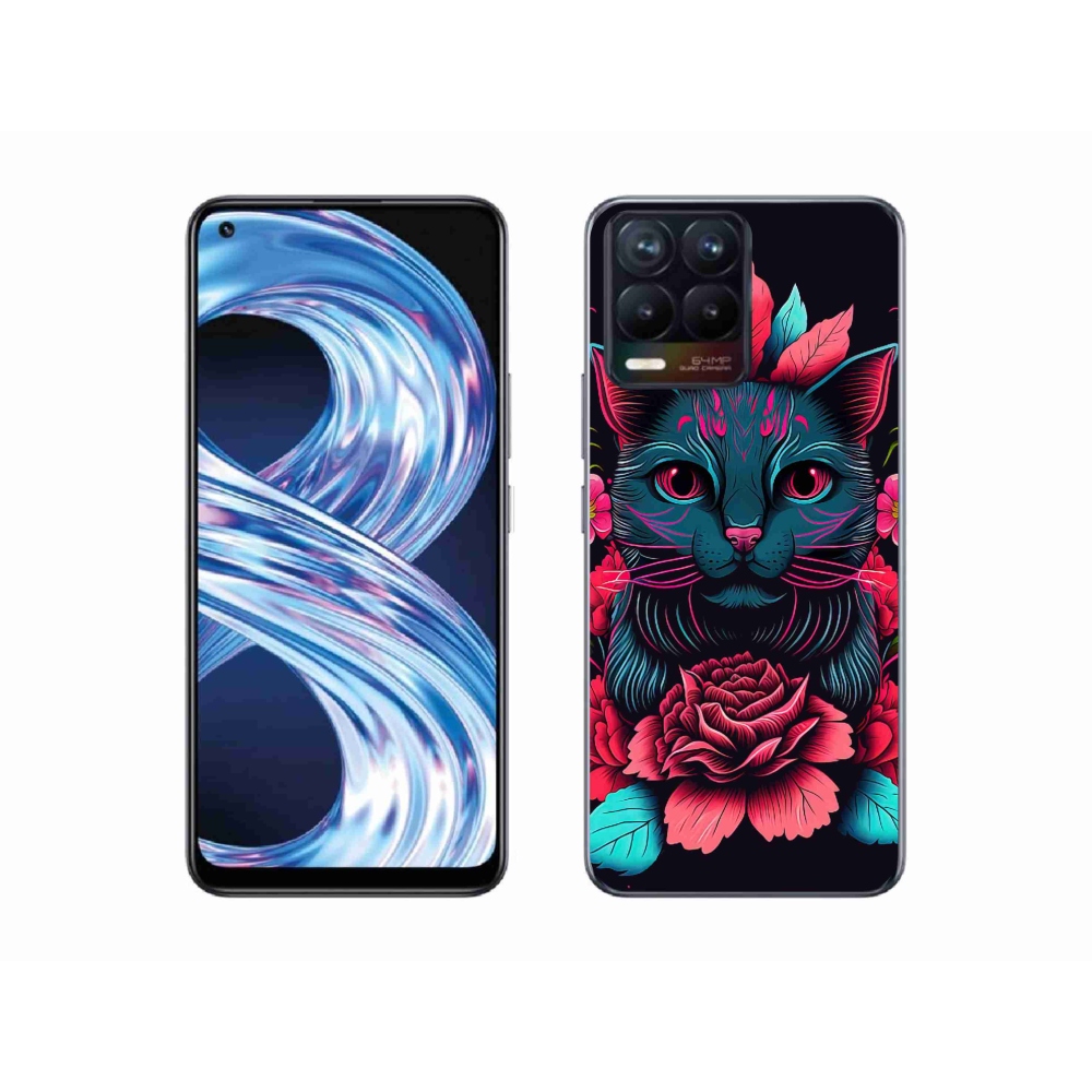 Gelový kryt mmCase na Realme 8 Pro - květiny a kočka
