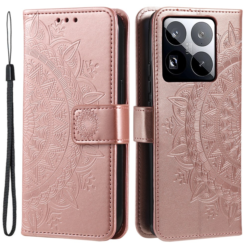 Mandala knížkové pouzdro na Xiaomi 15 Pro - růžovozlaté