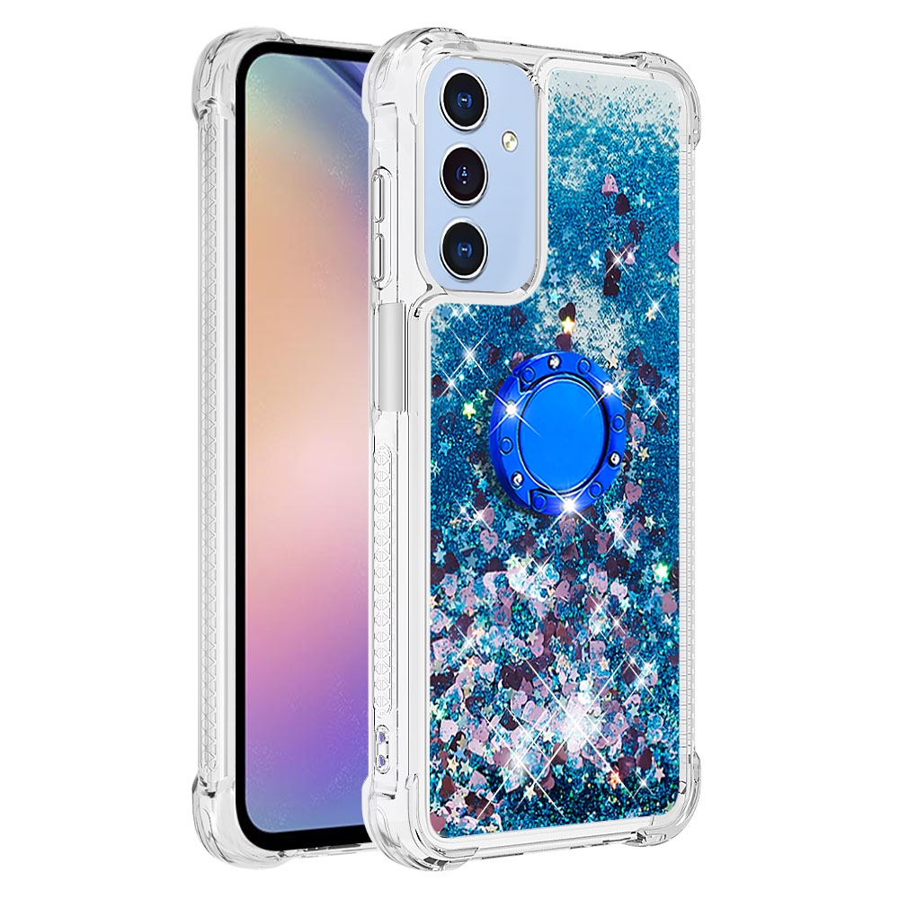 Glitt přesýpací gelový obal s kroužkem na prst na Samsung Galaxy A17 5G - modrý/srdíčka