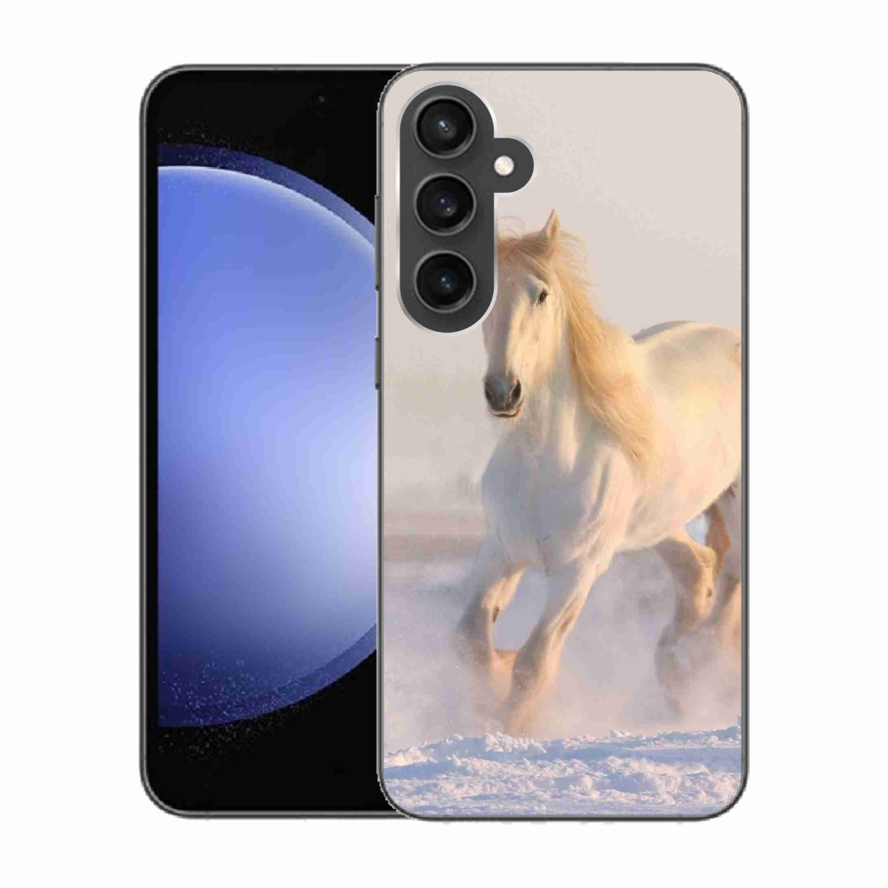 Gelový obal mmCase na Samsung Galaxy S23 FE - kůň ve sněhu