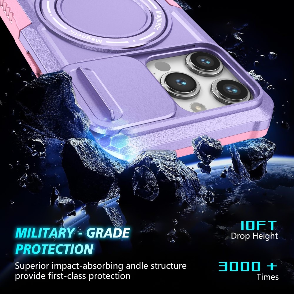 Military odolný kryt s MagSafe na iPhone 14 Pro Max - růžový/fialový