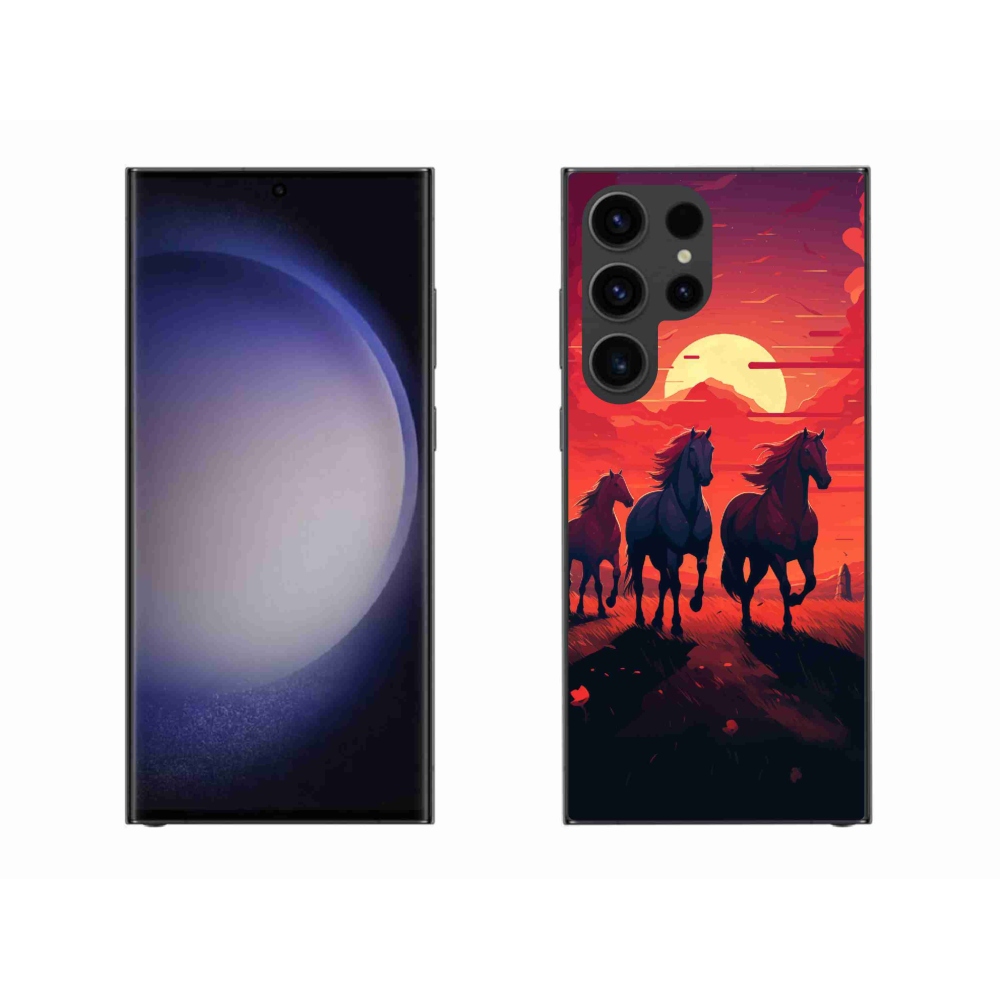 Gelový kryt mmCase na Samsung Galaxy S23 Ultra 5G - koně a západ slunce