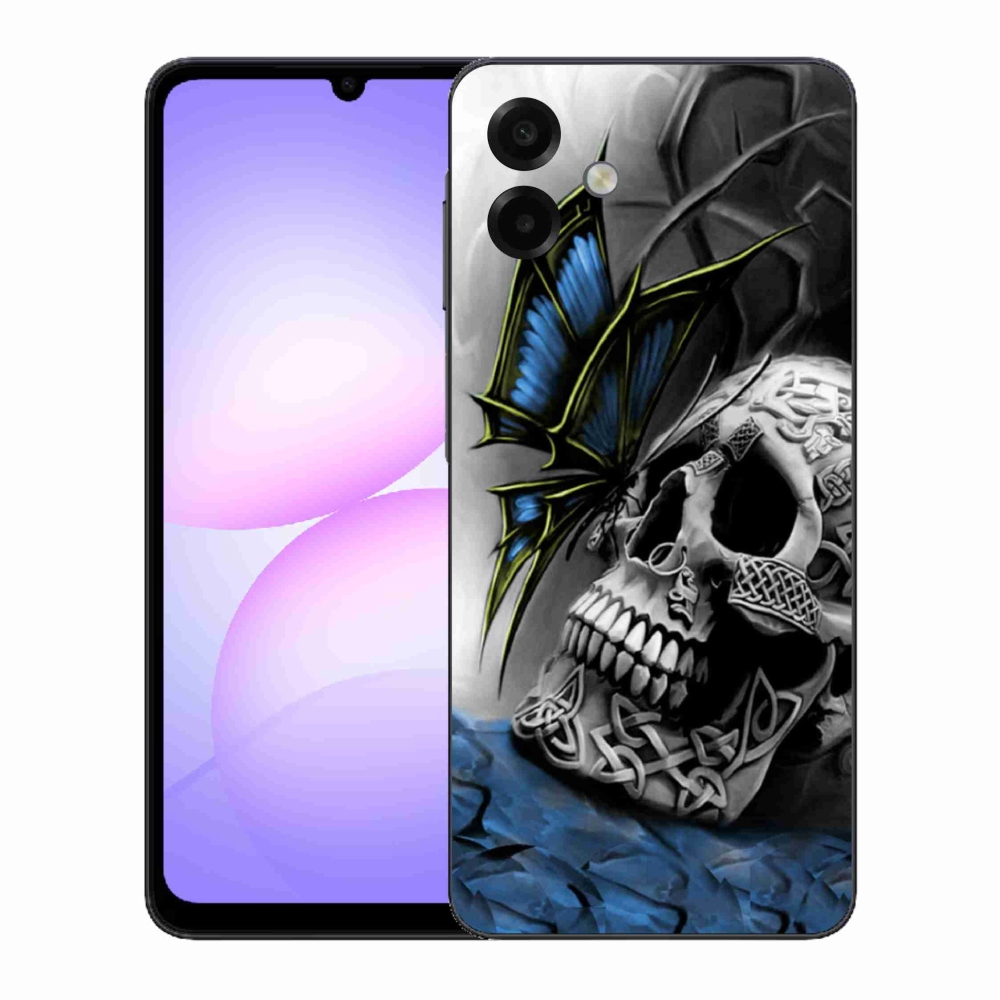 Gelový kryt mmCase na Samsung Galaxy A07 4G - motýl a lebka