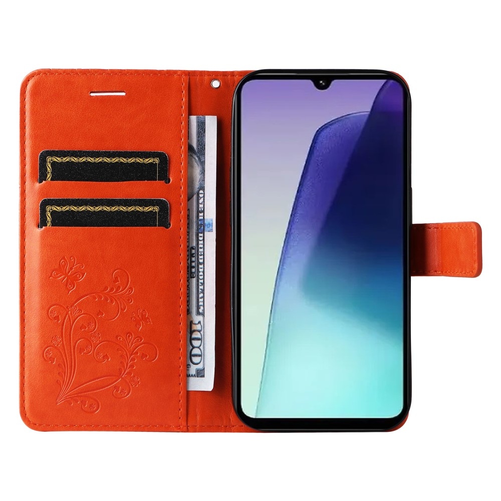 Big Butterfly knížkové pouzdro na Xiaomi Redmi 14C/Poco C75 - oranžové