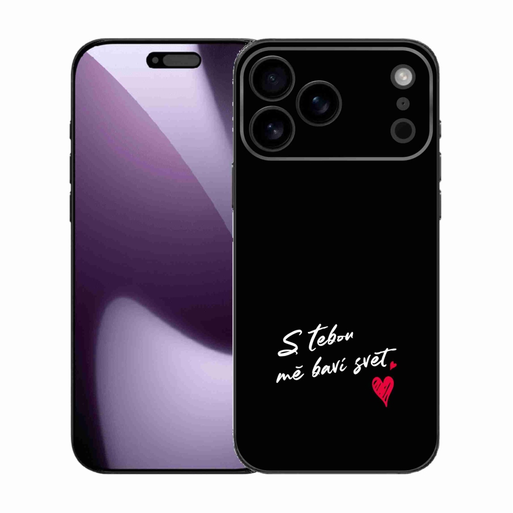Gelový kryt mmCase na iPhone 17 Pro Max - zamilovaný text 1 černé pozadí