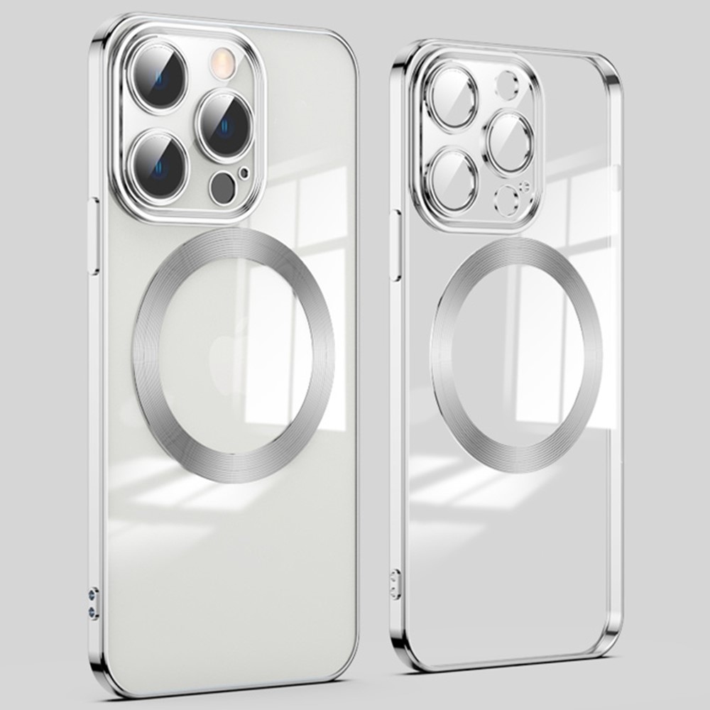 Clear obal s ochranou fotoaparátu a podporou MagSafe na iPhone 14 Pro - stříbrný