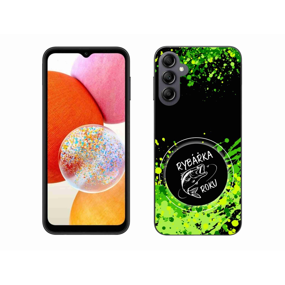 Gelový kryt mmCase na Samsung Galaxy A14 4G/5G - rybářka roku černé pozadí