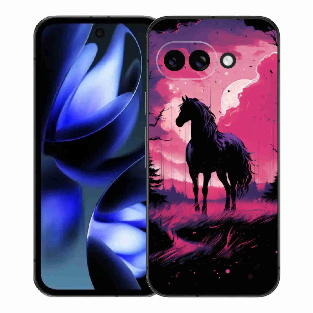 Gelový kryt mmCase na Google Pixel 9a - černý kreslený kůň 1