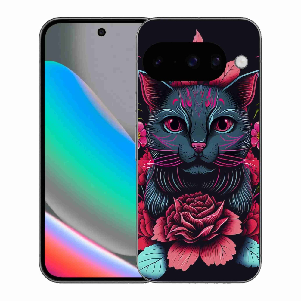Gelový kryt mmCase na Google Pixel 10 - květiny a kočka