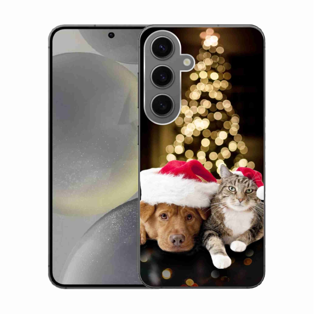 Gelový kryt mmCase na Samsung Galaxy S24 - vánoční pes a kočka