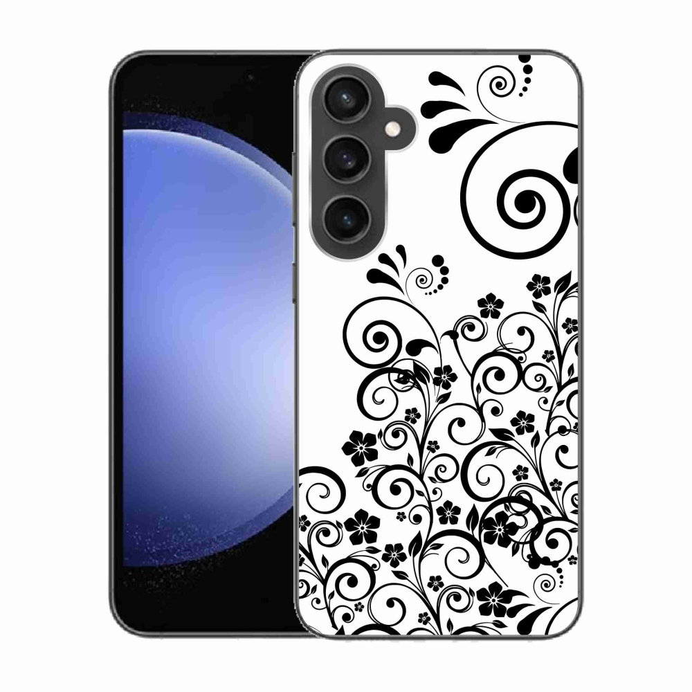 Gelový kryt mmCase na Samsung Galaxy S23 FE - černobílé květinové vzory