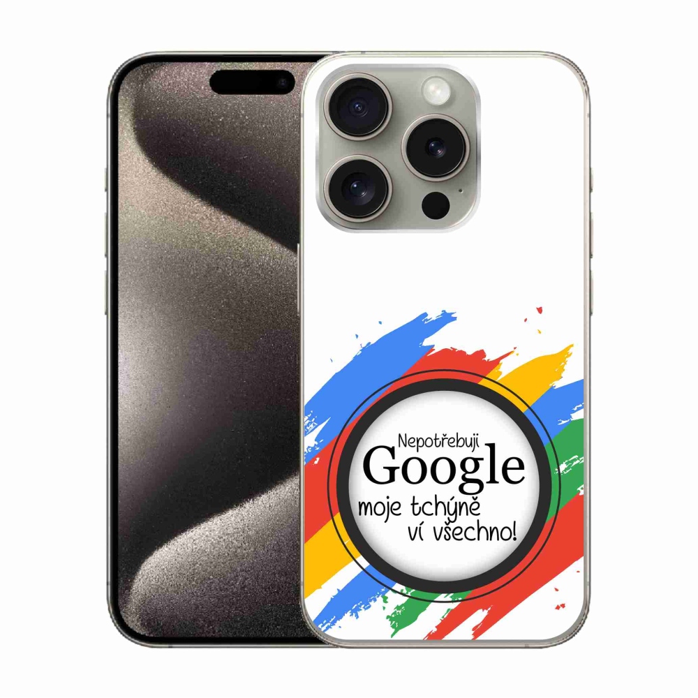 Gelový kryt mmCase na iPhone 15 Pro - tchýně ví všechno bílé pozadí