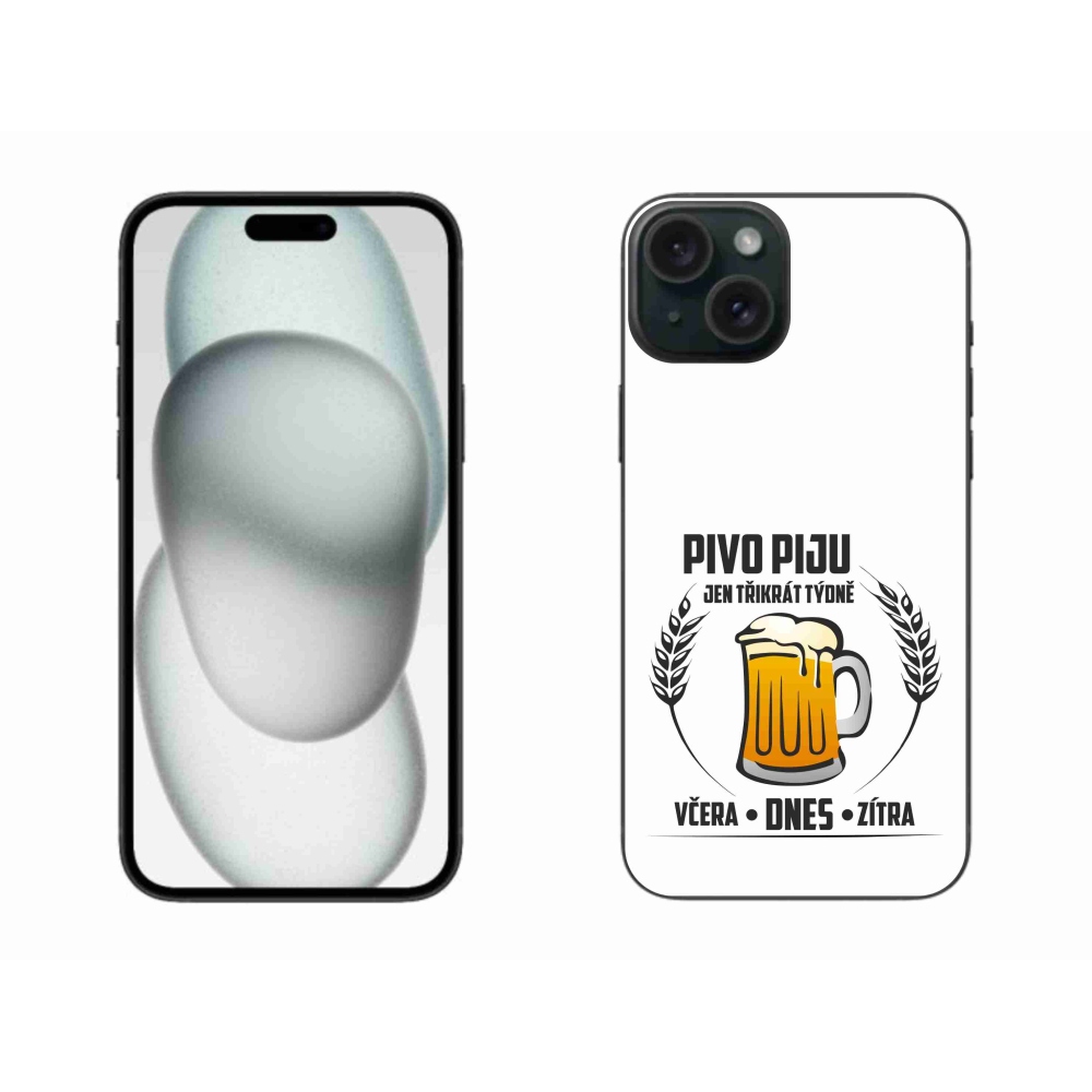 Gelový kryt mmCase na iPhone 15 Plus - pivní motiv bílé pozadí