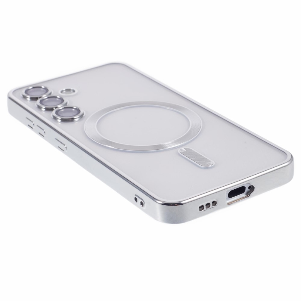 Clear obal s ochranou fotoaparátu a podporou MagSafe na Samsung Galaxy S25 - stříbrný