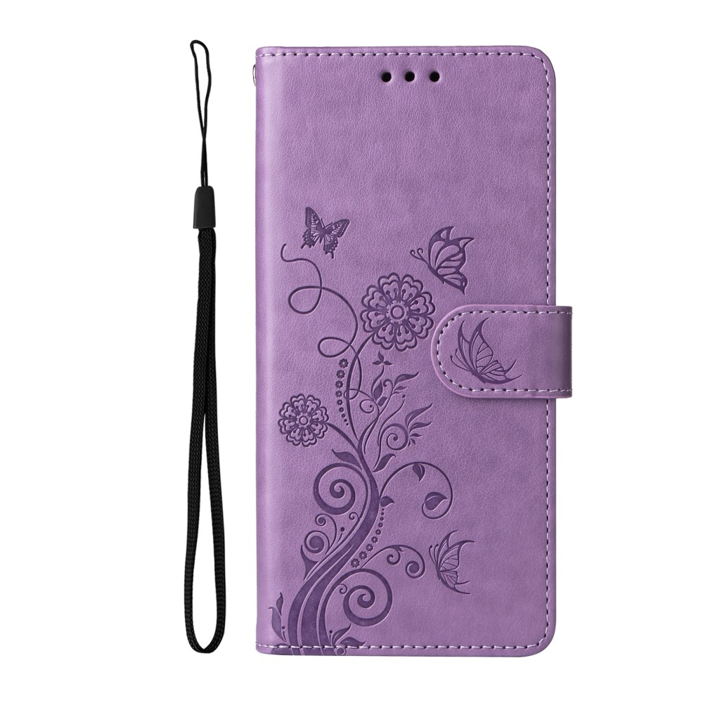 Flowery knížkové pouzdro na iPhone 16e - fialové