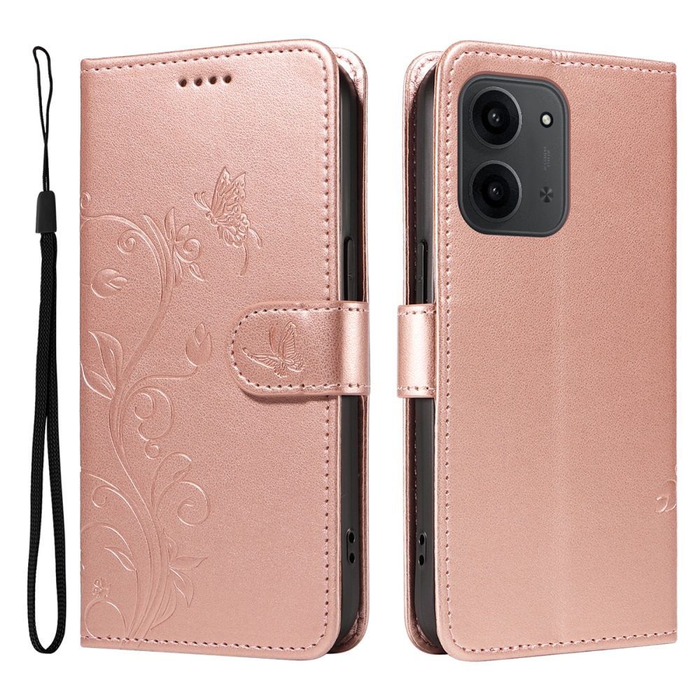 Flowers knížkové pouzdro na Xiaomi Redmi 15C 4G/5G (173mm) - růžovozlaté
